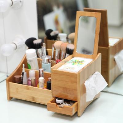 China Sustainable Bamboo Makeup Organizer With Mirror for sale