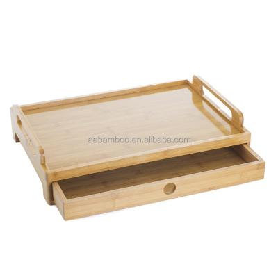 China Eco - Friendly Bamboo Wooden Serving Bed Breakfast Tray With Handles And Drawer for sale