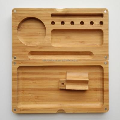 China Custom natural foldable bamboo wooden rolling tray with open magnets: 22 x 24 x 2 cm for sale