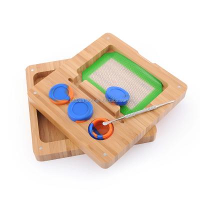 China Bamboo Wooden Tray 25 X 25 X 4 cm Rolling Tobacco Silicone Pill Case Waterproof Container for sale