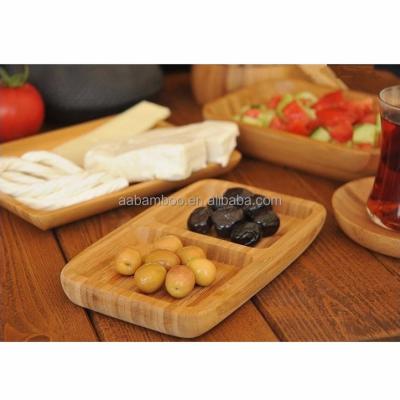 China Sustainable Natural Bamboo Wood Platter 2 Slice Entertainment Set For Snack Sauce Appetizer And Breakfast for sale