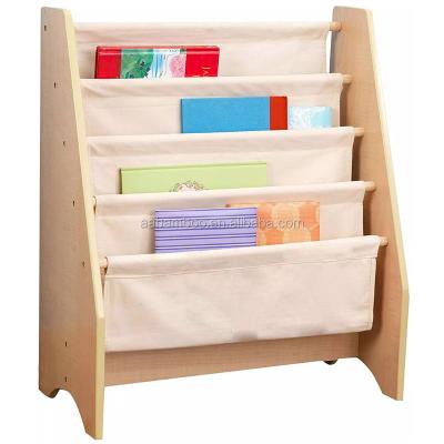 China Modern Bamboo Wood Shelf Magazine Rack With Cloth Book Display Rack for sale