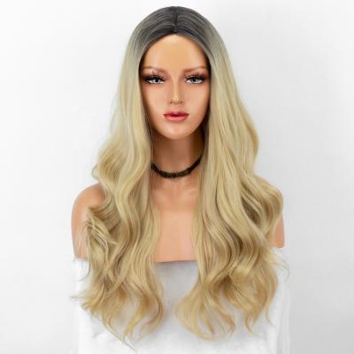 China Heat OK Fiber Synthetic No Lace Natural Looking Wavy Blonde 2 Tone Wig Heat Resistant Fiber Glueless Aliblisswig Long Wig Ombre None Lace Synthetic Hair Wigs for sale