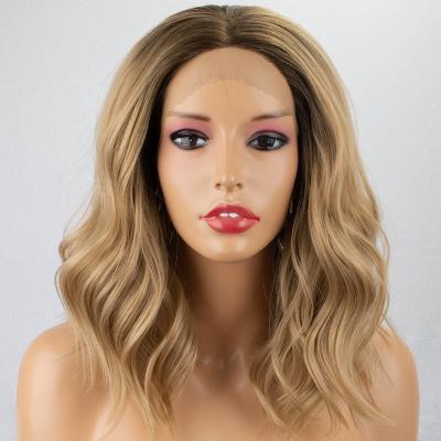 China Heat Resistant Fiber Hair Synthetic Lace Front Wigs For Color Women Aliblisswig Brown Short Bob Heat Resistant Fiber Hair Wavy Natural Looking Lace Front Synthetic Wigs for sale