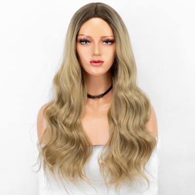 China Heat OK Fiber Synthetic None Lace Fiber Aliblisswig Long Medium Wavy Middle Part Synthetic Wig Heat Resistant Glueless Blonde Ombre Wig None Lace Synthetic Hair Wigs for sale