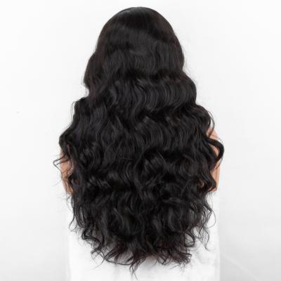 China Heat Resistant Fiber Hair Synthetic Lace Front Wigs For Women Aliblisswig Black Color Extra Long Wavy Middle Part Natural Looking Heat Resistant Fiber Hair None Lace Up Synthetic Wigs for sale