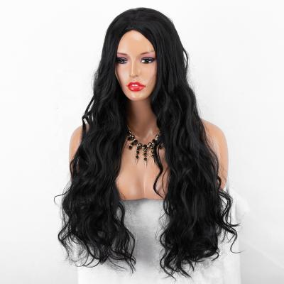 China Heat Resistant Fiber Hair Synthetic Lace Front Wigs For Women Natural Looking Black Color Alilibsswig Extra Long Wavy Middle Part Heat Retuctant Fiber Hair None Lace Synthetic Wigs for sale