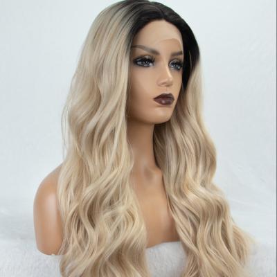 China Cheap Natural Looking Synthetic Lace Front Wigs For Women Alilibsswig Wigs Heat Resistant Fiber Hair Ombre Free Long Middle Part Wavy Blonde for sale