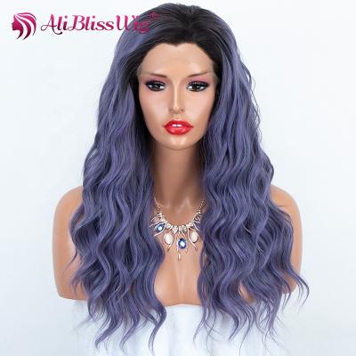 China Cheap Natural Looking Synthetic Lace Front Wigs For Women Wavy Lilac Ombre Wigs Wholesale Aliblisswig Long Wigs Heat Resistant for sale