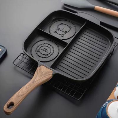 China New Arrivals Viable Kitchen Animal Face Designs Pancake Non Induction Cookware Square Stick Frying Pan for sale