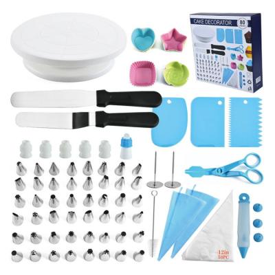 China Sustainable 80PCS DIY Pastry Bags Turntable Cream Spatula Scraper Icing Kits Baking Decorating Supplies Molds Cake Tools for sale