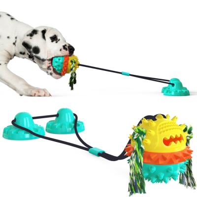 China Newest Popular Stocked Pet Toys Double Suction Cup Pet Ball Toys Outdoor Eco Dog Toys Chew Ball for sale