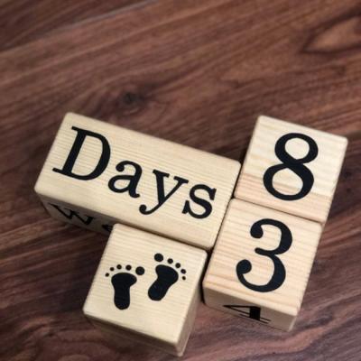 China Europe Wholesale 2.5inch Custom Printed Baby Wooden Milestone Blocks for sale