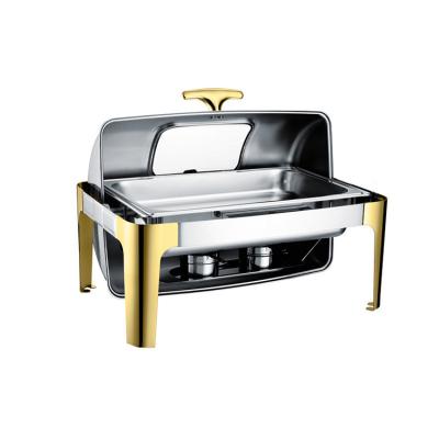 China Customized LOGO and Luxury Buffet Serving Stove Chaffers Food Warmer Roll Top Chaffer Stainless Steel Chaffer Stainless Steel Supplying Modern Chafing Dish for sale