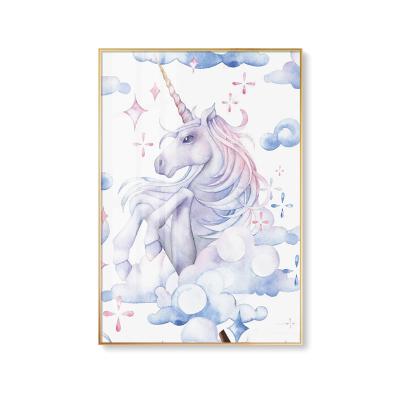 China Aluminum Alloy Frame Minimalist Unicorn Animal Decoration Painting For Children's Room High Resolution for sale