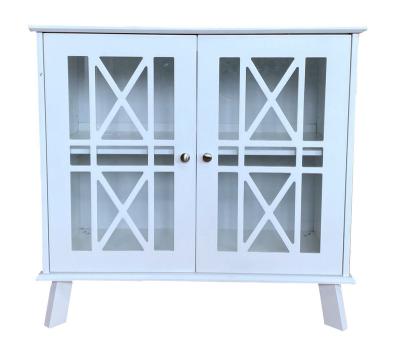 China Modern Bathroom Storage Floor Cabinet Free Standing With Double Glass Door And Adjustable Shelf White for sale