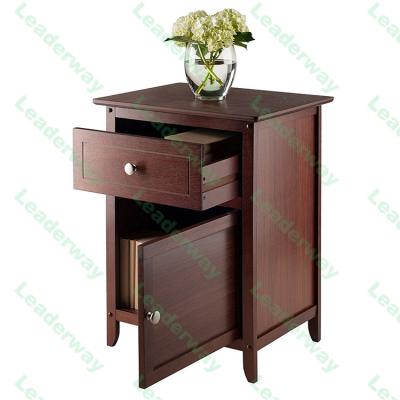 China 2 Layers 1 Drawer Walnut Multi-Functional Brown Walnut Wood Bedside Table Modern Luxury Modern Bedside Table for sale