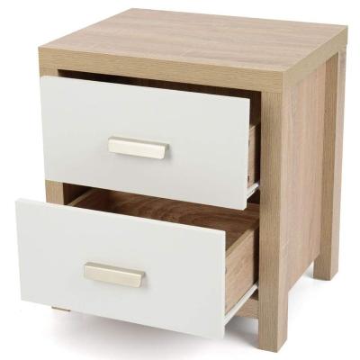 China Selling Multifunctional Warm White Oak 2 Drawers Modern Bedside Tables Natural Wood For Bedroom Storage for sale