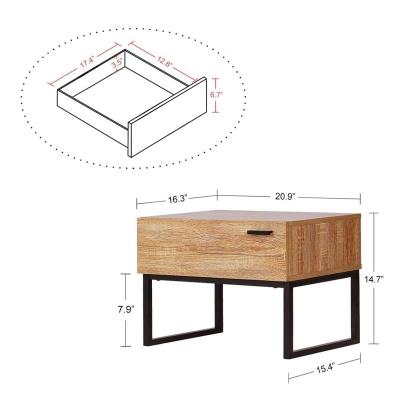 China Multifunctional Oak Bedside Table Natural Wood Facing Bedroom Drawer Beside Table With Black Metal Legs for sale