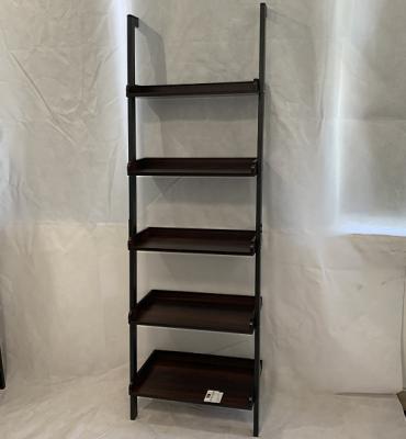 China Eco-friendly Wall Ladder Bookcase 5 Layer Wooden Display Bookcase Metal Frame Storage Rack for sale