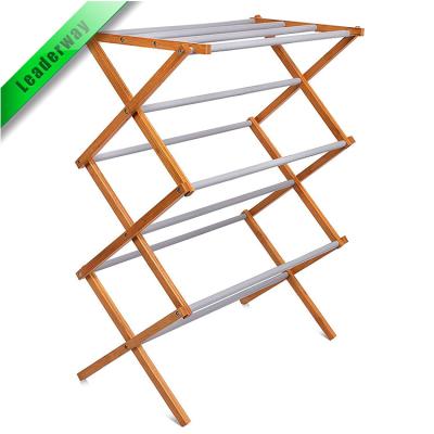 China Household Eco-friendly Folding Hanger Steel Drying Rack Waterproof Bamboo Assembled Folding Drying Rack for sale