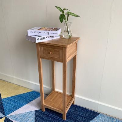 China Bedroom Living Room Eco-Friendly Tall Bamboo Side Table With Wooden Drawer And Bottom Shelf Bedside Table for sale