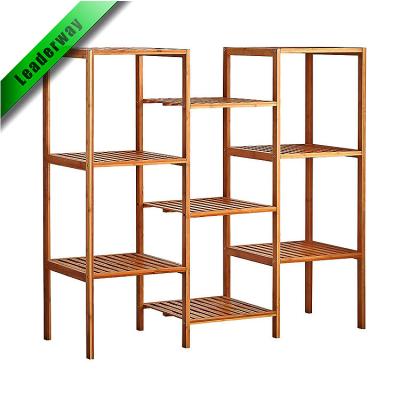 China Sustainable Natural Bamboo Custom Serving Rack 9 Floors Wooden Frame Bathroom Storage Rack Multifunctional Unit for sale