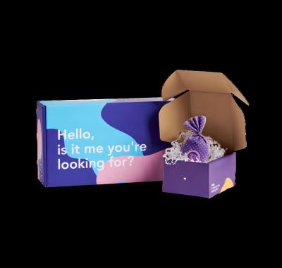 China Custom Fashionable Gift Recycled Toy Suitcase Storage Biodegradable Box Materials Gift Slip Purple Retail Packing Box Kids Gift for sale