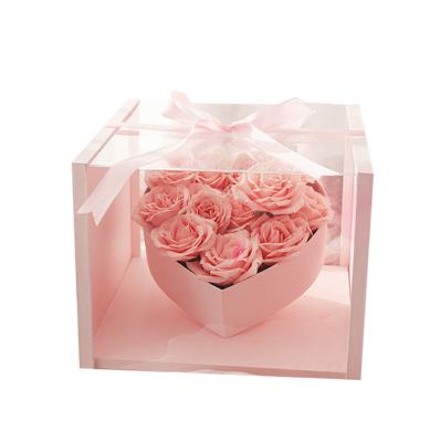 China Handmade wholesale clear window flower box transparent gift box for premium quality flower heart-shaped box for sale