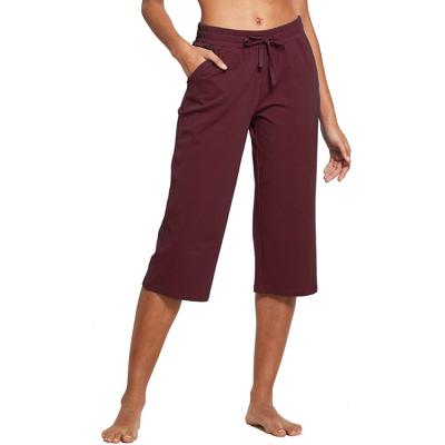 China Breathable Yoga Pants Womens Casual Wide Leg Lounge Crop Pants Comfortable Workout Sweatpants With Pockets for sale