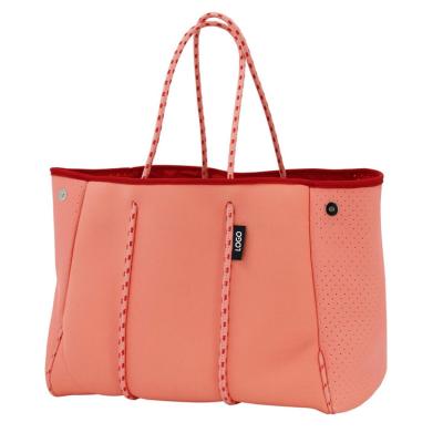 China New Fashion China Manufacture Designer Neoprene Beach Bag Tote Soft Women Perforated Neoprene Bag for sale