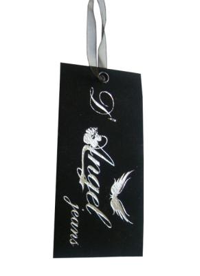 China custom fashion printed cardboard hang tags with flocking silver stamping logo for sale