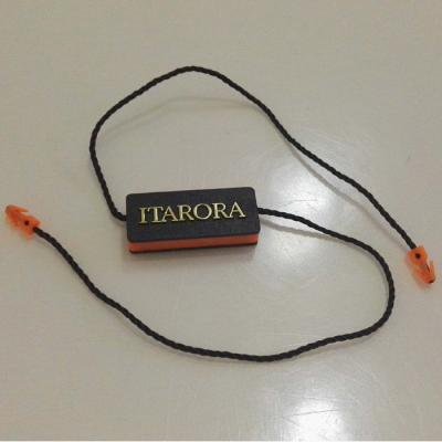 China custom black plastic security string tags for clothing stores emboss silver logo for sale