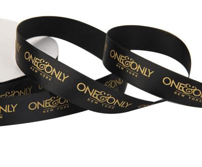 China custom cheap black satin ribbon in roll with gold logo stamping manufactuer for sale