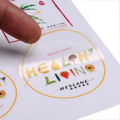 China custom clear PVC  PET sticker circle adhesive label with design printing company for sale