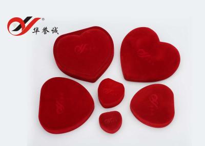 China Heart Shape Velvet Pendant Box , Red Flocking Velvet Earring Box For Jewelry Packing for sale