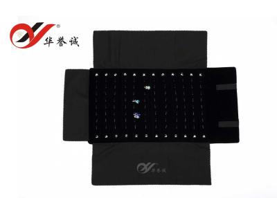 China ECO Friendly Travel Jewellery Roll 12 Lines 96 Hooks Black Velvet Jewelry Bags for sale