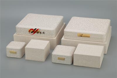 China Beige Color Pu Leather White Jewelry Box Set With Outer Packaging Box for sale