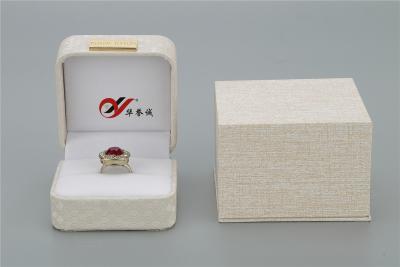 China Beige PU Leather Ring Box With Cardboard Special Paper Outer Packaging Box for sale