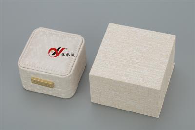 China Custom Beige Leather Jewelry Box For Pendant , Embossing Logo For Jewelry Packaging for sale