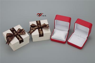 China Red PU Leather Bangle Box With White Pillow And Bowknot Outer Box for sale