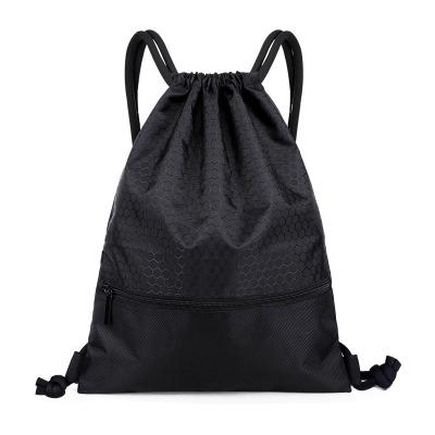 China Lightweight Durable Black Sports Gym Bag Men Shoulder Backpack Bag Drawstring Bag With Zipper for sale