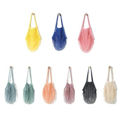 China Handled bag eco wholesale string market long handle custom colors reusable net bag mesh shopping bag for sale