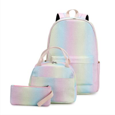 China Waterproof Custom CMYK All Over Printed Logo Rainbow Waterproof Teenager Student Bookbag Kids School Bags Set With Lunch Box And Pencil Case for sale