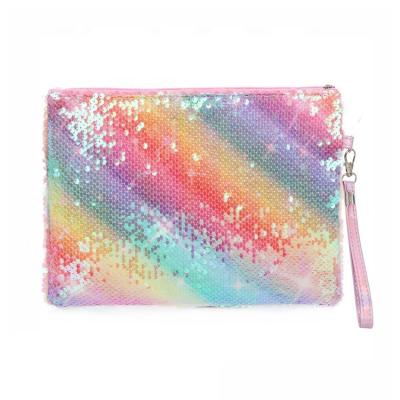 China Ladies Women Travel Rainbow Glitter Waterproof Shine Cosmetic Makeup Bag With Private Label for sale