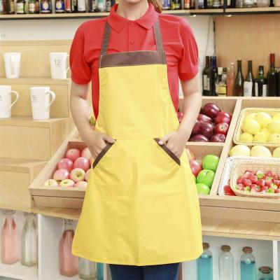 China Plain Apron Custom 2 Pockets Advertising Polyester Kitchen Chef Cooks Restaurant for sale