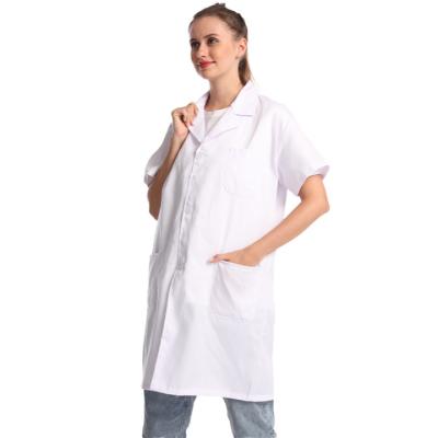 China Unisex Poly Hospital Sleeve Short Collar/White Lab Coat Cotton Thick Short Sleeve Coat for sale