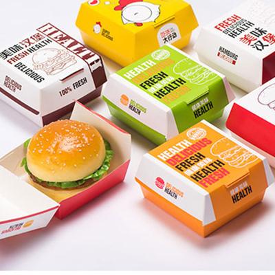 China Recycled Folding Pattern Popular Hamburger Box Packaging Materials Custom Hamburger Cardboard for sale