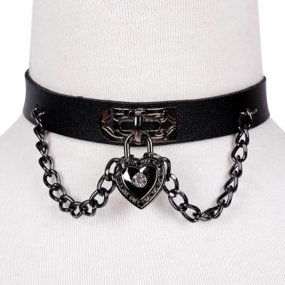 China Harajuku Leather Punk Headscarf With Heart Shape Gothic Darkness Slavery Collar Cosplay Necklace Pendant Accessories for sale