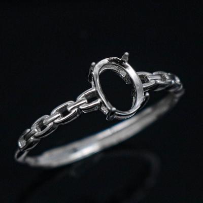 China CLASSIC S925 Blank Ring Mount Base Setting Oval Size Hole With Prongs And Zircons Sterling Silver Blank For Inlay for sale